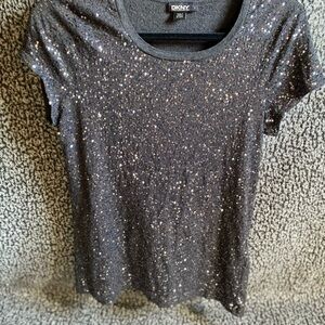 DKNY Gray Sequin Short Sleeve Tee
